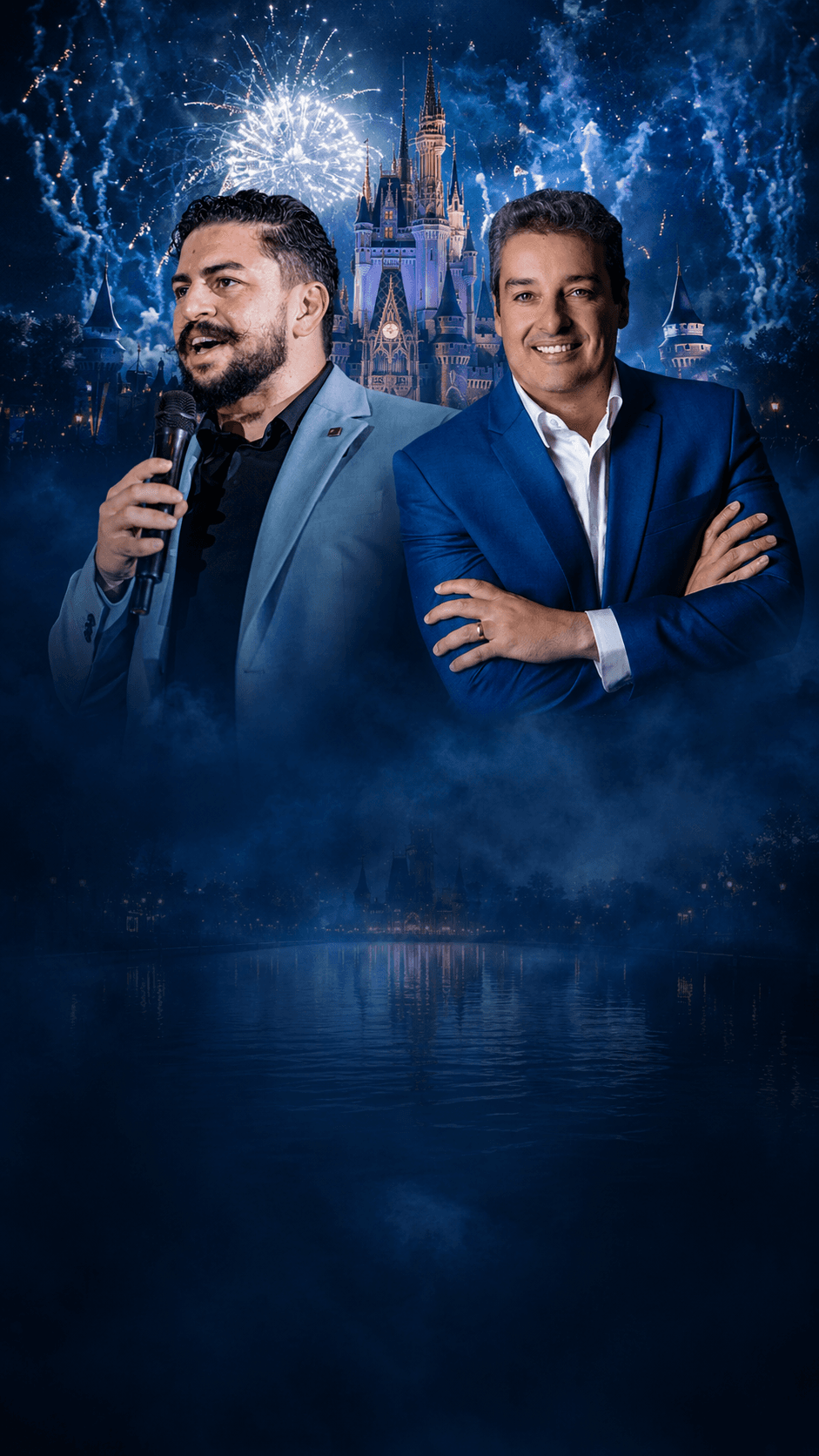 Rubney L. Belloni e Luciano Macario diante do castelo da Disney em Orlando